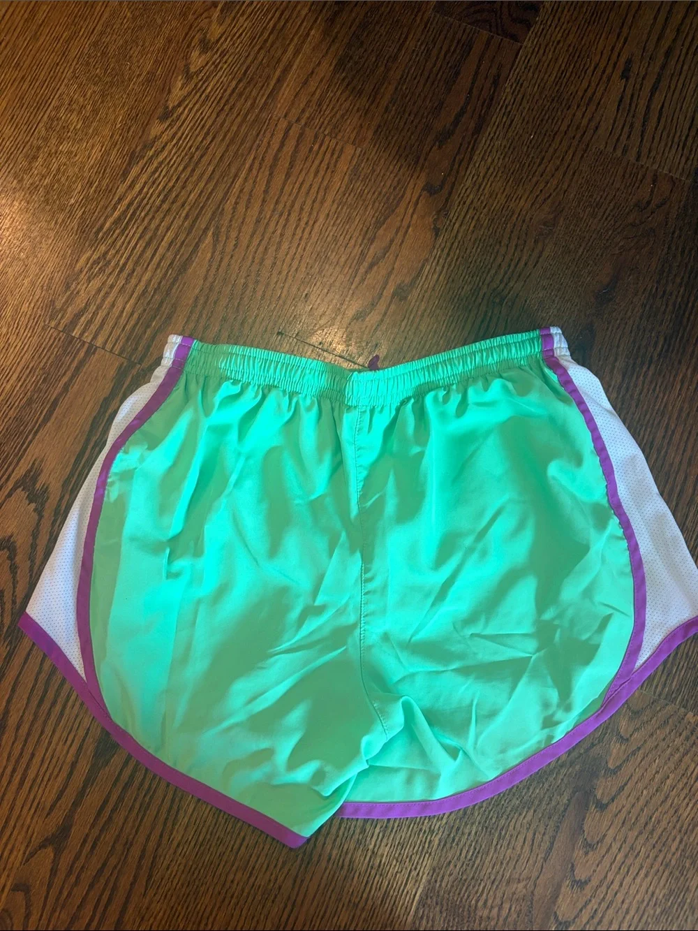Nike Mint Green Girls' Athletic Shorts with Purple Trim